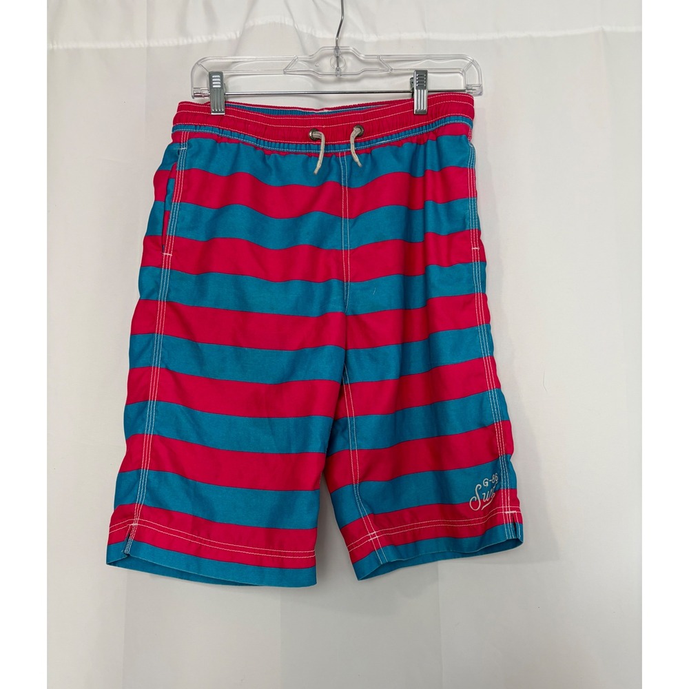 GapKids Boys XXL 14-16 Pink Blue Striped Swim Trunks Board Shorts G-86 Surf